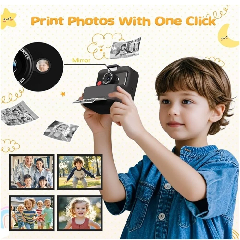 CAMCLID Kids Camera Instant Print, 3,0 Inch/48MP Instant Camera for Kids(Black)